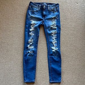 American Eagle Outfitters Distressed Dark Blue Ankle Jeans